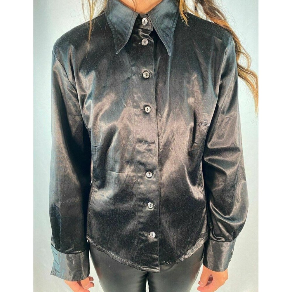 Black Vintage Fendi Satin Button Up Long Sleeve Sh